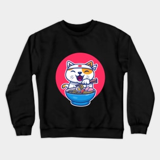 Cute cat eating ramen Crewneck Sweatshirt